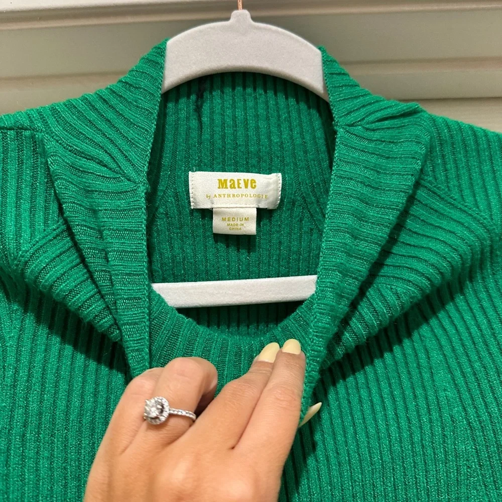 Maeve Anthropologie Emerald Green Mockneck Short Sleeve Sweater Top - Picture 4 of 6